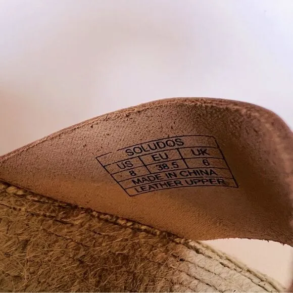 NEW Soludos Sandals Platform Minorca Espadrille Leather Nude Brown Size 8