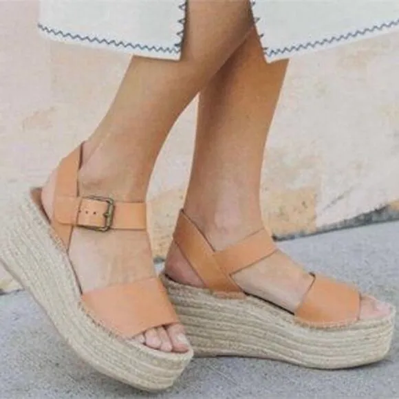 NEW Soludos Sandals Platform Minorca Espadrille Leather Nude Brown Size 8