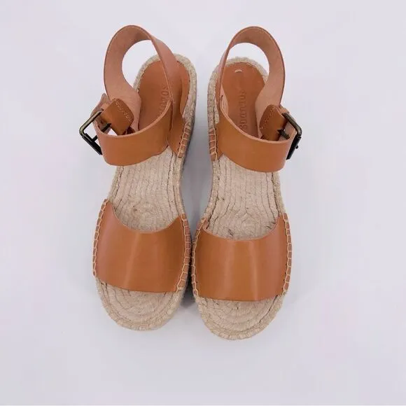 NEW Soludos Sandals Platform Minorca Espadrille Leather Nude Brown Size 8