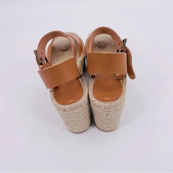 NEW Soludos Sandals Platform Minorca Espadrille Leather Nude Brown Size 8