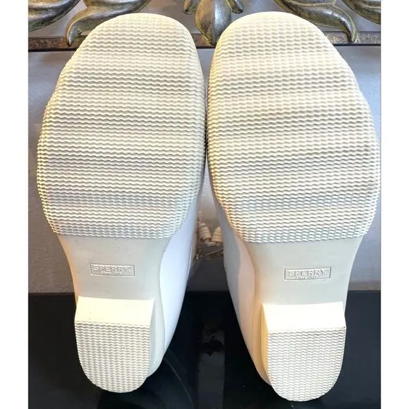 New Sperry Top Sider Saltwater  Ivory Chevron Quilted Shaft Nylon Duck Boots 10