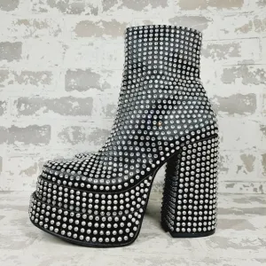 NEW Steve Madden Black Silver Cobra Rhinestones Ankle Platform Boots T725