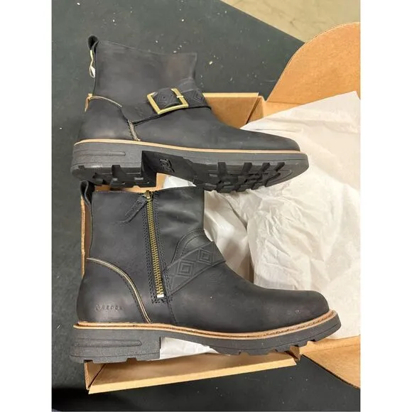New Teva Rowena Black Leather Waterproof Buckle Boots 7