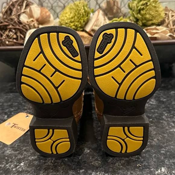 New! Twister Toddler Sunnies Tan &amp; Cheetah Sunflowers Square Toe Cowboy Boots