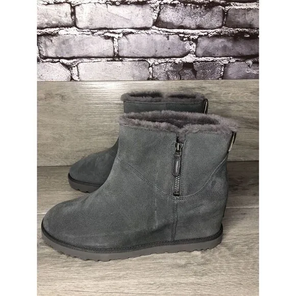 NEW UGG WOMEN'S CLASSIC FEMME ZIP MINI GREY / GRAY ANKLE BOOTS SIZE 11 1117535