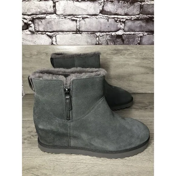 NEW UGG WOMEN'S CLASSIC FEMME ZIP MINI GREY / GRAY ANKLE BOOTS SIZE 11 1117535
