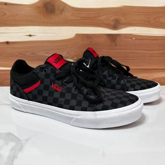 NEW VANS Seldan Checkerboard Black Red‎ Skate Shoes Youth 5.5