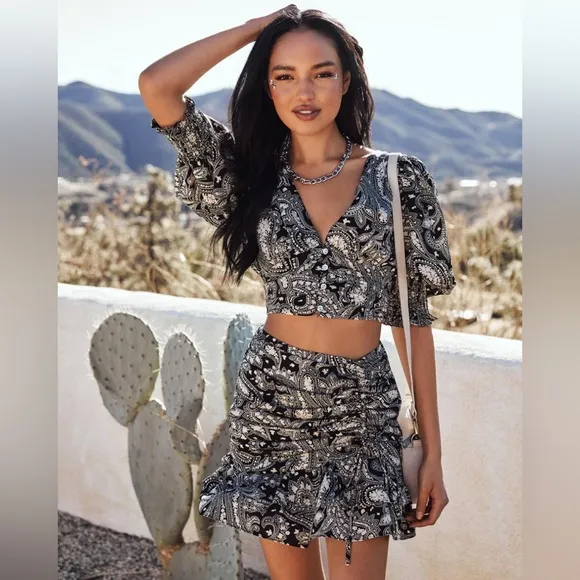 NEW Vici Saguaro Paisley Crop Top &amp; Mini Skirt 2 Piece Matching Coord Dress Set