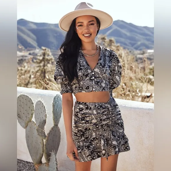 NEW Vici Saguaro Paisley Crop Top &amp; Mini Skirt 2 Piece Matching Coord Dress Set