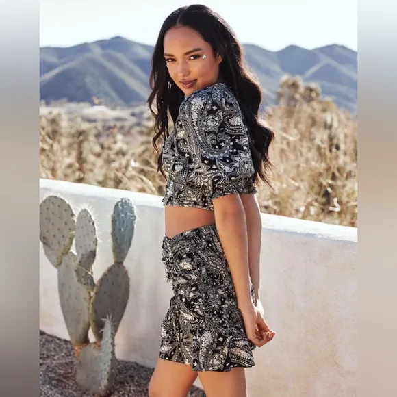 NEW Vici Saguaro Paisley Crop Top &amp; Mini Skirt 2 Piece Matching Coord Dress Set