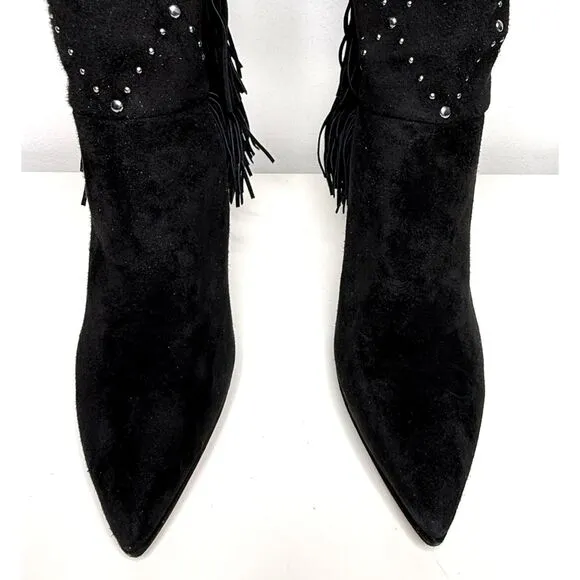 New Vince Camuto Womens Panaryaz Studded Fringe Black Dress Tall Boots Sz 9