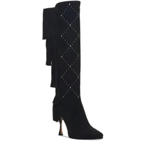 New Vince Camuto Womens Panaryaz Studded Fringe Black Dress Tall Boots Sz 9