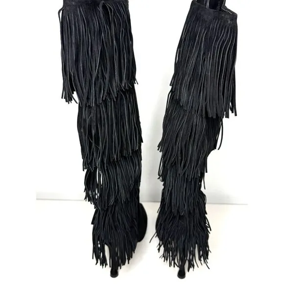 New Vince Camuto Womens Panaryaz Studded Fringe Black Dress Tall Boots Sz 9