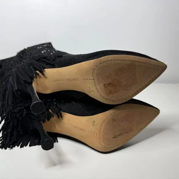 New Vince Camuto Womens Panaryaz Studded Fringe Black Dress Tall Boots Sz 9