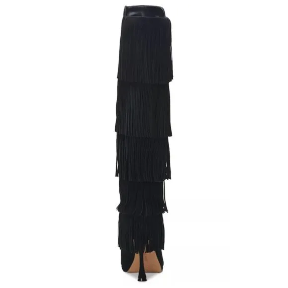 New Vince Camuto Womens Panaryaz Studded Fringe Black Dress Tall Boots Sz 9