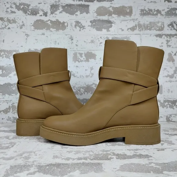 New Vince Kaelyn Pull On Waterproof Buckle Almond Toe Ankle Boots V39