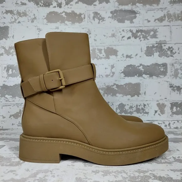 New Vince Kaelyn Pull On Waterproof Buckle Almond Toe Ankle Boots V39