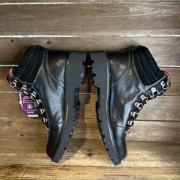 New Womens Bionica Dezi‎ Black Leather Waterproof Ankle Boots Booties Size 6.5 M