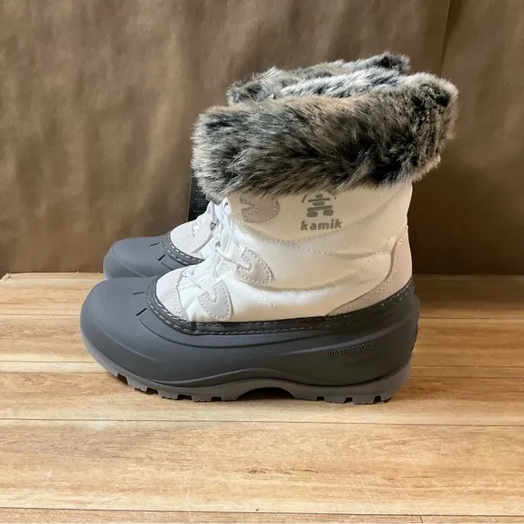 New! Women’s Kamik Momentum L 2 Boots 6 White Grey Winter Faux Fur Waterproof