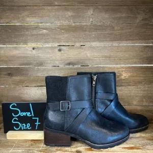 New Womens Sorel Cate Black Leather Waterproof Buckle‎ Heeled Ankle Boots Size 7