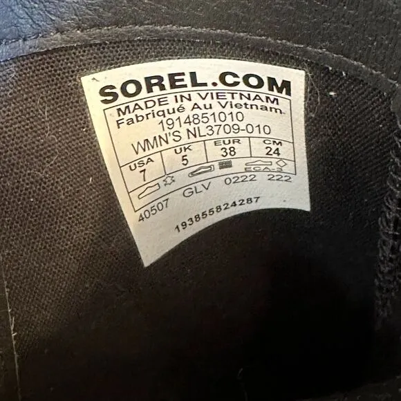 New Womens Sorel Cate Black Leather Waterproof Buckle‎ Heeled Ankle Boots Size 7