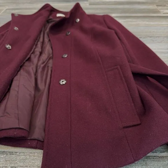 New York &amp; Company Ladies Wool Blend Jacket Belted Burgundy Coat High Collar
