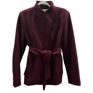 New York &amp; Company Ladies Wool Blend Jacket Belted Burgundy Coat High Collar