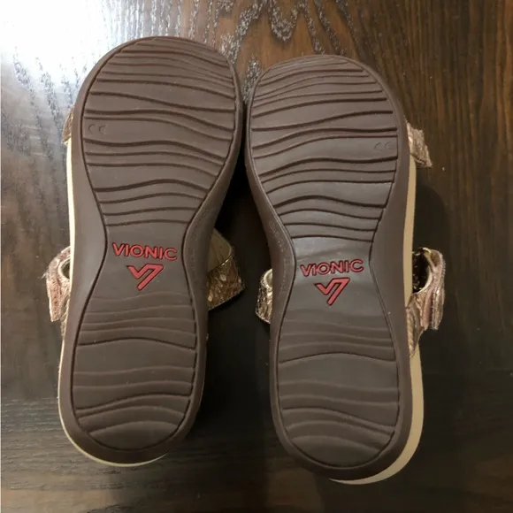NEW🌟VIONIC Ellie Metallic Snake skin Leather T-Strap Slide Sandals size 8 comfy