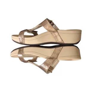 NEW🌟VIONIC Ellie Metallic Snake skin Leather T-Strap Slide Sandals size 8 comfy