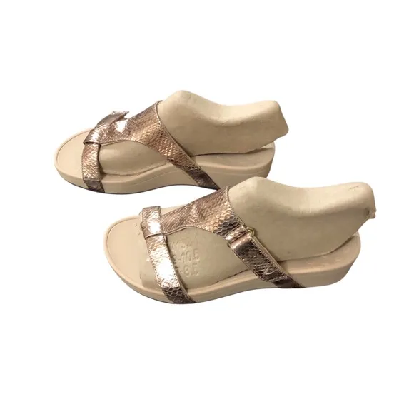 NEW🌟VIONIC Ellie Metallic Snake skin Leather T-Strap Slide Sandals size 8 comfy