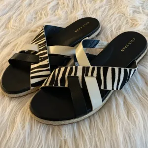 NIB COLE HAAN cowhide leather sandals zebra print