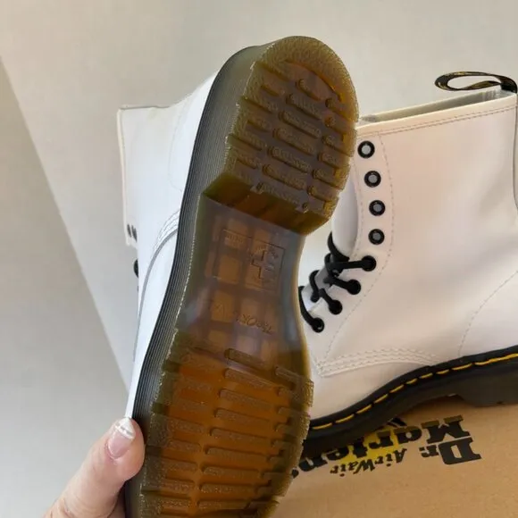 NIB Dr. Martens 1460 White Women's Patent Leather Lace Up Boots