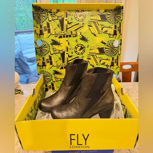 NIB Fly London KIMI Graphite Elasticated Boots Gray Made in Portugal Women 7-7.5