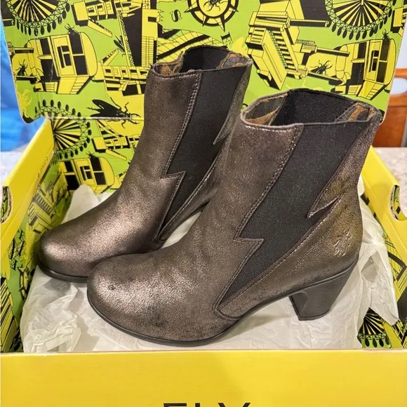 NIB Fly London KIMI Graphite Elasticated Boots Gray Made in Portugal Women 7-7.5