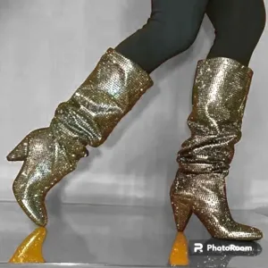 NIB INC Studded Gerii Pewter Metallic Slouchy Knee-High Boots