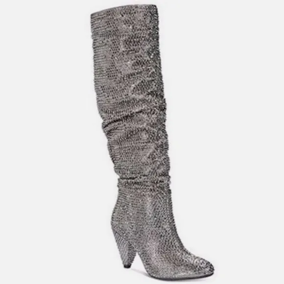NIB INC Studded Gerii Pewter Metallic Slouchy Knee-High Boots