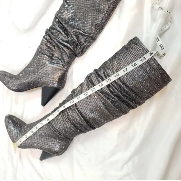 NIB INC Studded Gerii Pewter Metallic Slouchy Knee-High Boots