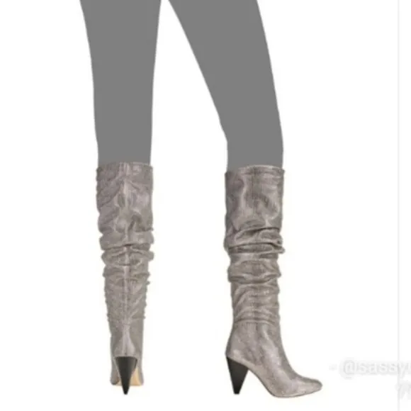 NIB INC Studded Gerii Pewter Metallic Slouchy Knee-High Boots