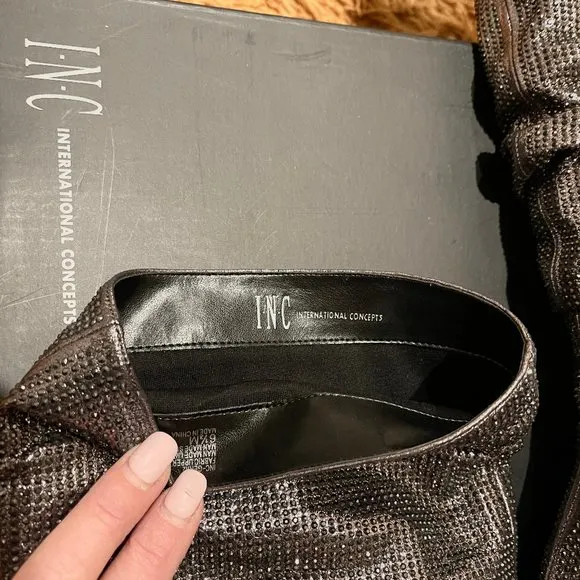 NIB INC Studded Gerii Pewter Metallic Slouchy Knee-High Boots