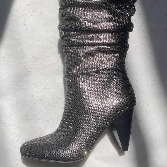 NIB INC Studded Gerii Pewter Metallic Slouchy Knee-High Boots