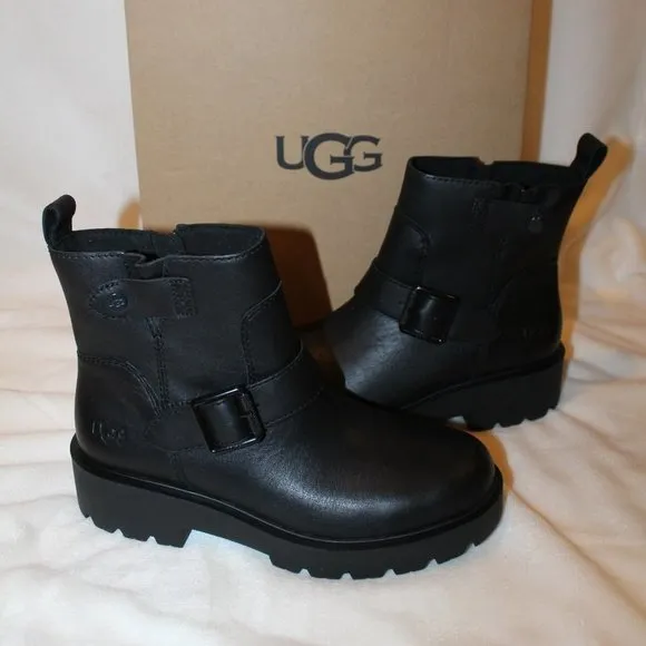 NIB UGG‎ SAOIRSE WATERPROOF LEATHER MOTO ANKLE BOOTS 8.5 BLACK