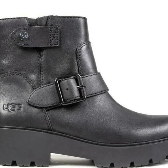 NIB UGG‎ SAOIRSE WATERPROOF LEATHER MOTO ANKLE BOOTS 8.5 BLACK
