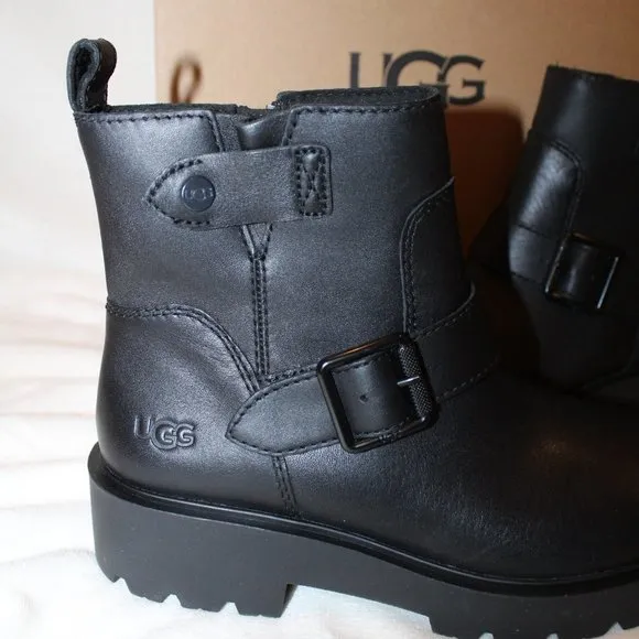 NIB UGG‎ SAOIRSE WATERPROOF LEATHER MOTO ANKLE BOOTS 8.5 BLACK