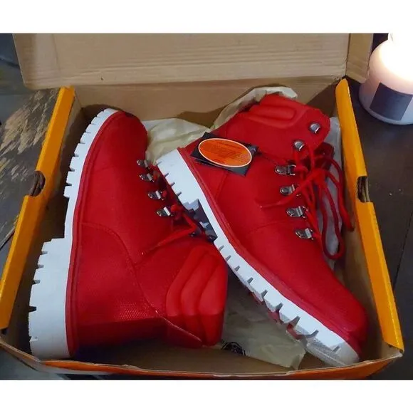 NIB~Women's LUGZ GROTTO II Mars Red &amp; White Hiking/Fashion Ankle Boots Sz 9.5M