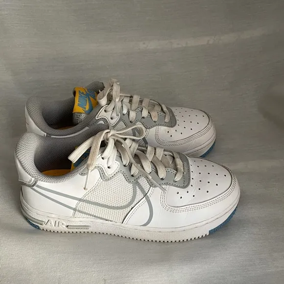 Nike Air force 1 React smoke Grey Gold White Skate Shoes (AF1/Unisex)