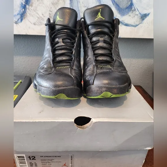 Nike Air Jordan Black and Green Athletic Shoes