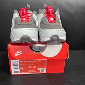 Nike Air Max 90 Toggle Kids Shoes - Gray and Red 6c NEW WITH TAGS
