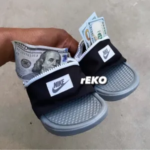 NIKE BENASSI JDI FANNY PACK ZIPPER SLIDES BLACK GREY WHITE ONE