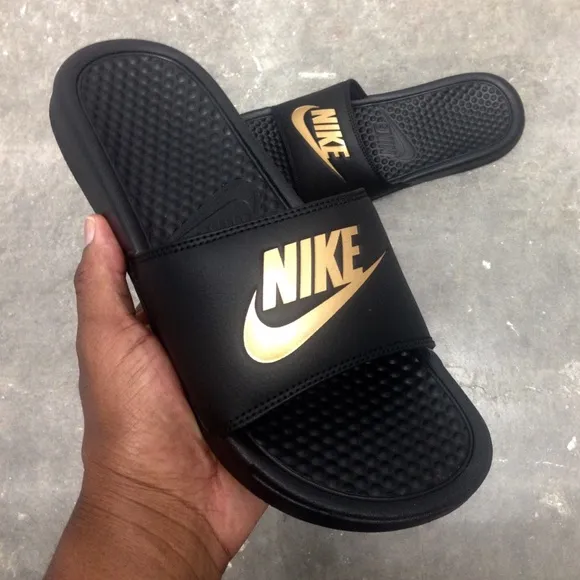 NIKE BENASSI SLIDES JUST DO IT JDI BLACK GOLD