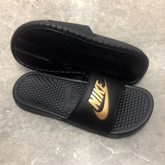 NIKE BENASSI SLIDES JUST DO IT JDI BLACK GOLD